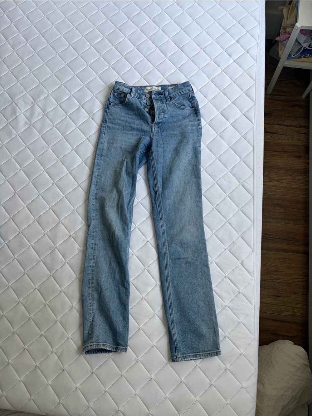 Denim Forum Straight Leg Jeans in Light Blue Wash
